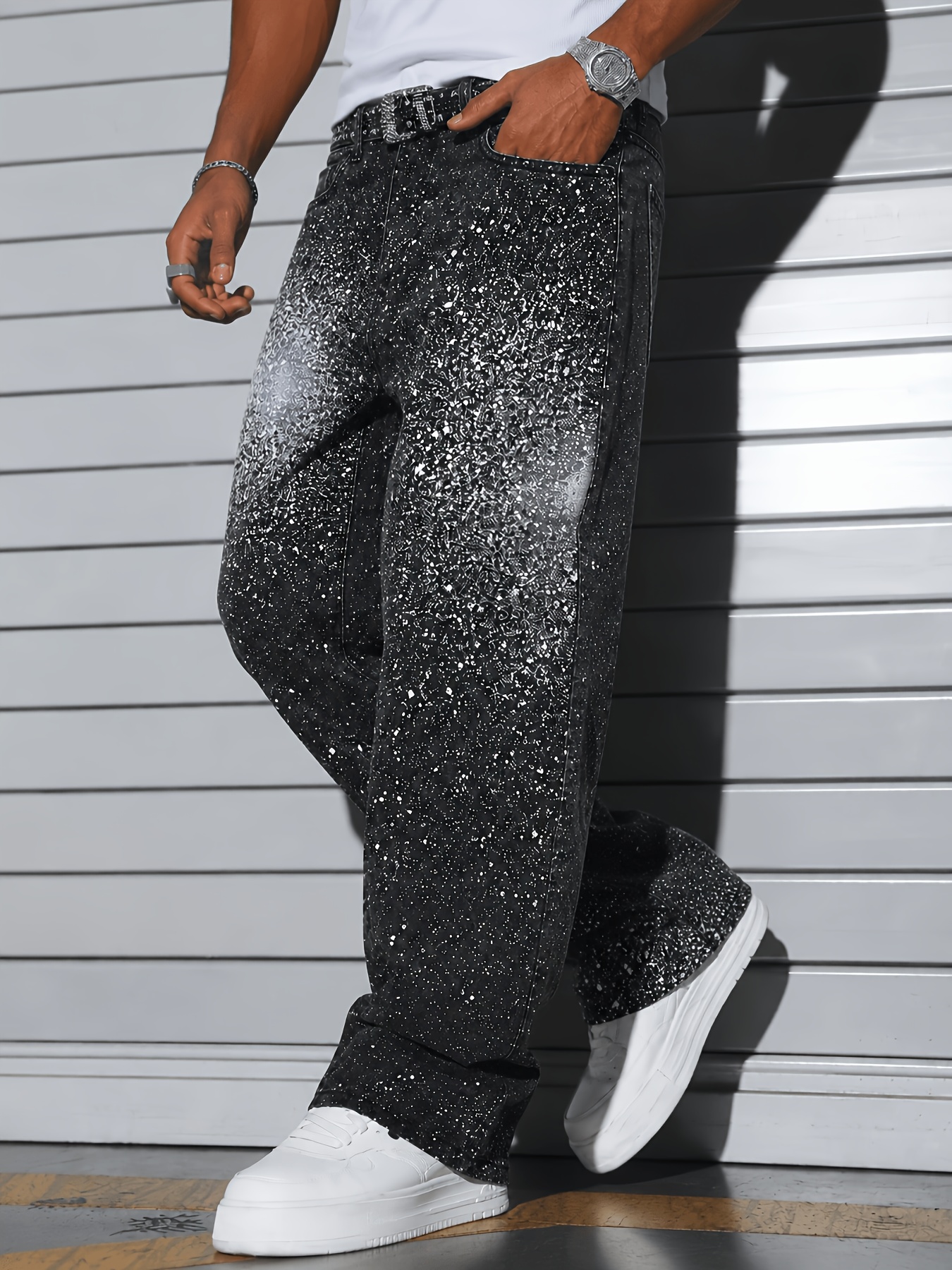 Blue Washed Loose Wide-Leg Men's Jeans Blue Washed Loose Wide-Leg Men's Jeans - Image 1