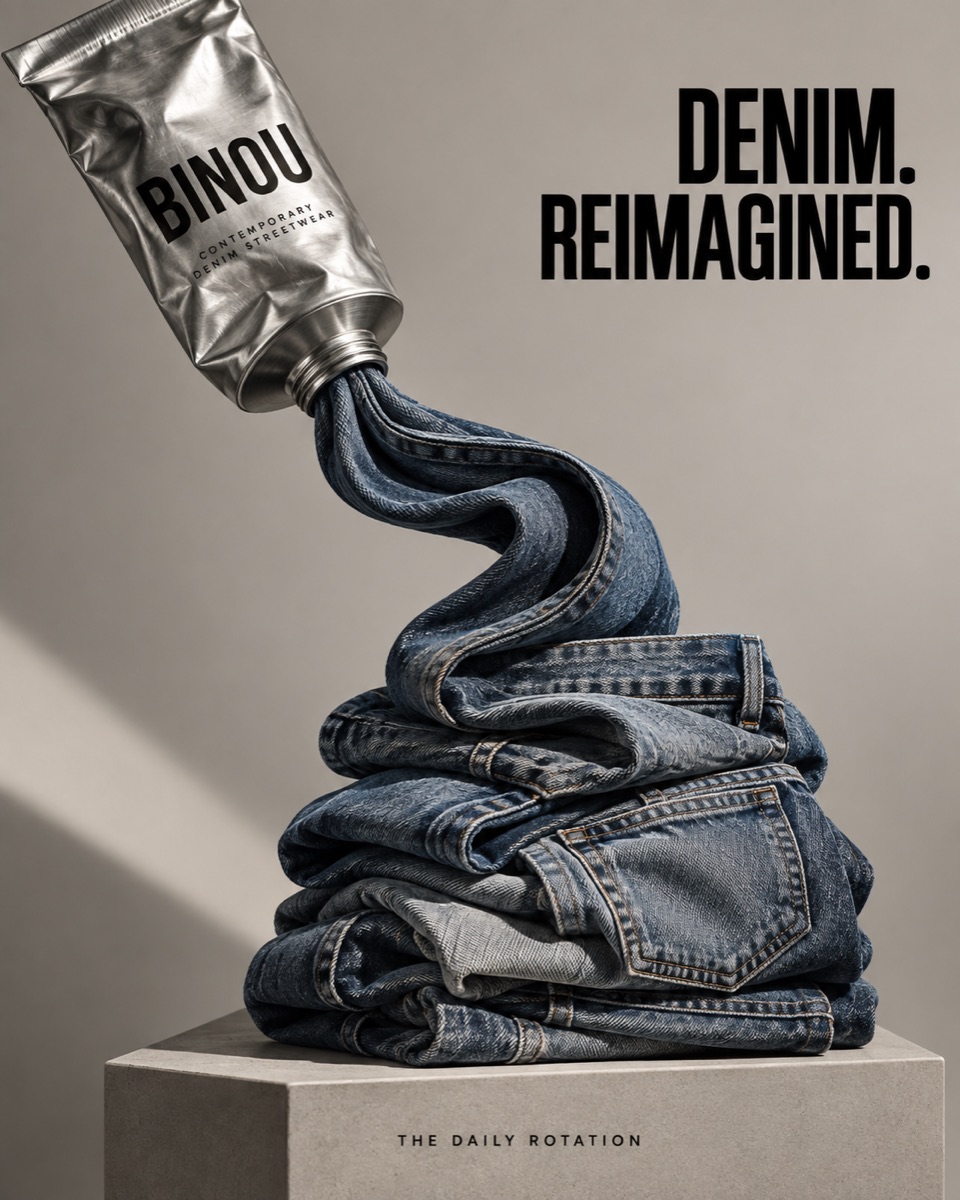 BINOU Denim Reimagined — sculptural indigo denim campaign