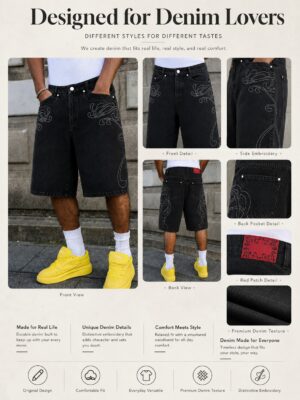 Black Embroidered Denim Shorts — 082 - view 1