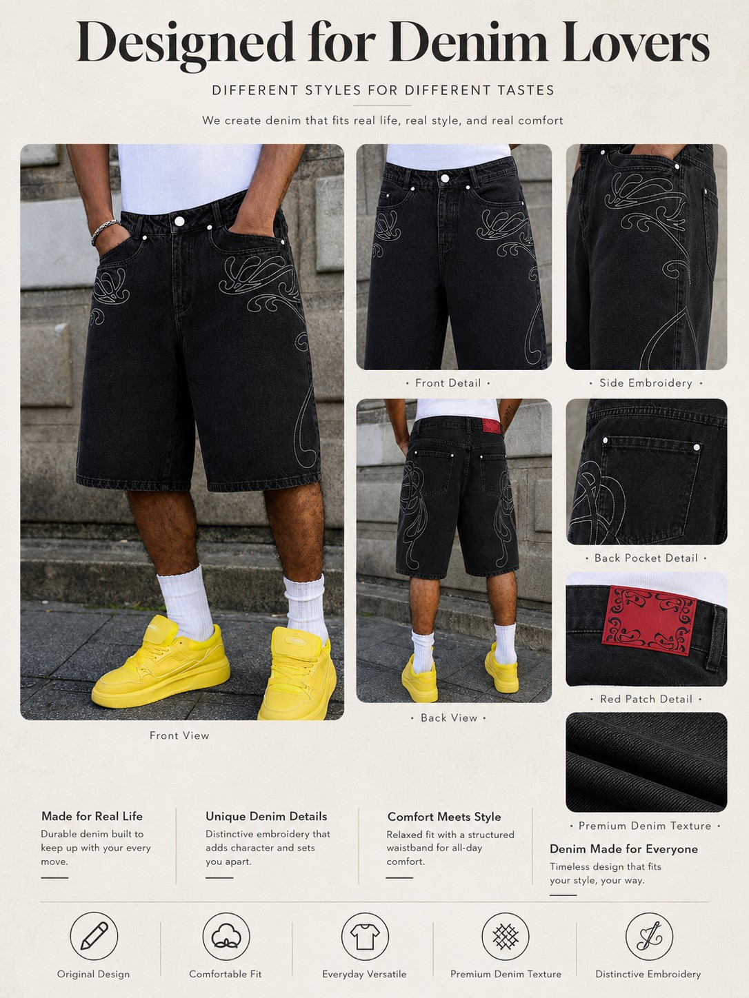 binou-132bf79f7abfe9625f85 Black Embroidered Denim Shorts — 082 - view 1