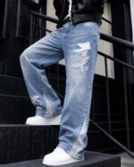 Blue Distressed Wide-Leg Jeans — 0008 - view 9