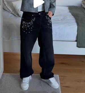 Black Embellished Wide-Leg Jeans — 0026 - view 1