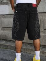 Black Embroidered Denim Shorts — 082 - view 7