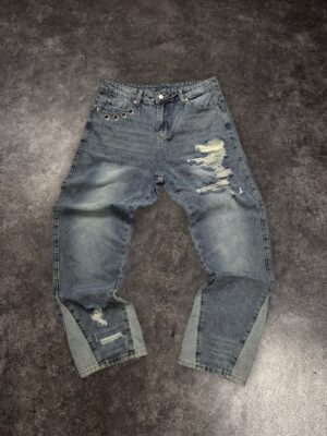 Blue Distressed Wide-Leg Jeans — 0008 - view 1