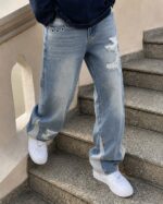 Blue Distressed Wide-Leg Jeans — 0008 - view 13