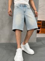 Light Blue Washed Denim Shorts — 332 - view 14