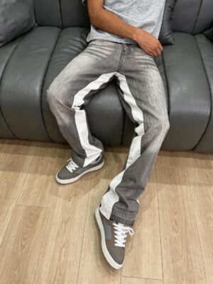 Grey Side-Panel Wide-Leg Jeans — 0015 - view 1