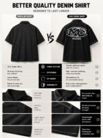 Black Embroidered Short-Sleeve Denim Shirt — 727 - view 7