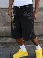 Black Embroidered Denim Shorts — 082 - view 3