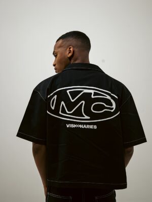 Black Embroidered Short-Sleeve Denim Shirt — 727 - view 1