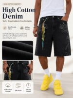Black Embroidered Denim Shorts — 082 - view 6