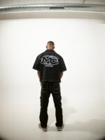 Black Embroidered Short-Sleeve Denim Shirt — 727 - view 8
