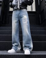 Blue Distressed Wide-Leg Jeans — 0008 - view 10