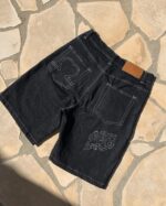 Black Flame-Embroidered Denim Shorts — 062 - view 1