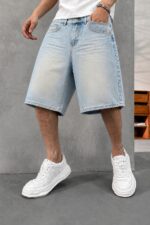 Light Blue Washed Denim Shorts — 332 - view 12