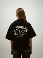 Black Embroidered Short-Sleeve Denim Shirt — 727 - view 4