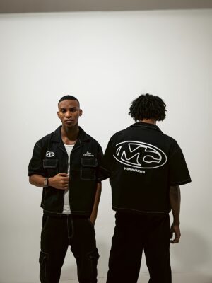 Black Embroidered Short-Sleeve Denim Shirt — 727 - view 2