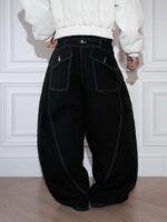Black Contrast-Stitch Wide-Leg Jeans — 316 - view 7