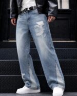 Blue Distressed Wide-Leg Jeans — 0008 - view 16