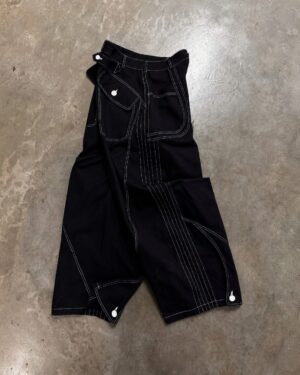 Black Contrast-Stitch Wide-Leg Jeans — 316 - view 2