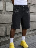 Black Embroidered Denim Shorts — 082 - view 4
